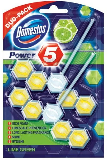 Domestos Power 5 Toilet Cleaner, Lime Green Scent , 2 x 55 gr