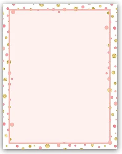 Dot Border Stationery – 8.5 x 11-60 Pink Letterhead Sheets – Border Letterhead (Pink & Dots)
