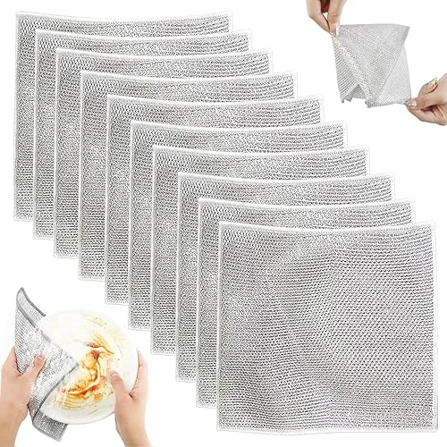 Double Layer Multifunctional Non-Scratch Wire Dishcloth, Steel Wire Dish Towel, Multipurpose Wire Dishwashing Rags for Wet and Dry (10PCS)