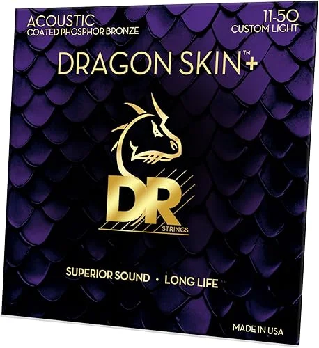 DR Strings DRAGON SKIN+ – Coated Phosphor Bronze Acoustic Guitar Strings – DAP-11 – Superior Sound with Comfortable Feel & Long Life: Custom Light 11-50