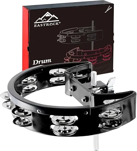 EASTROCK Drum Set Tambourine with Mounting Eye Bolt,Tambourine for Drum Set,Hi Hat Tambourine Drum Set (Single row of jingles, Black)