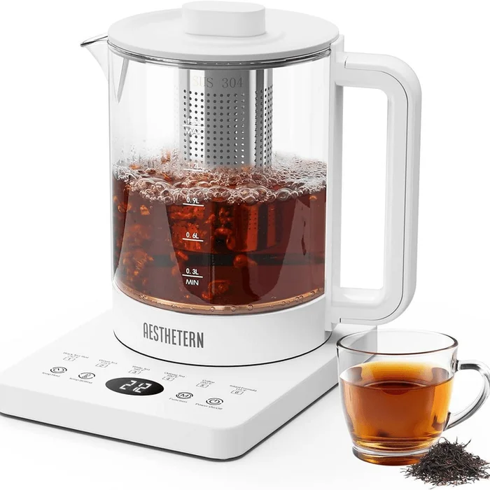 Electric Tea Kettle 1.5 L Glass Electric Kettle with Tea Infuser Temperature Control Electric Tea Pot Tea Maker