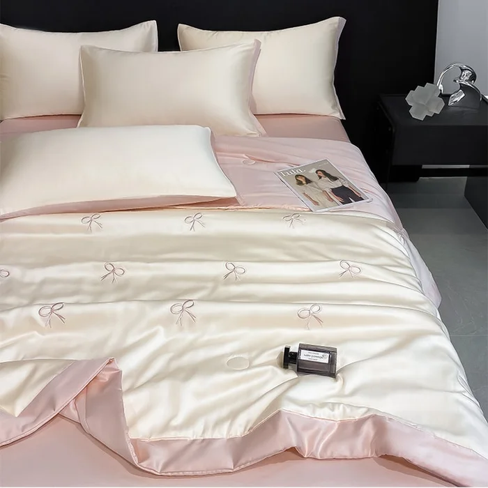 Elysian Dreams Cooling Quilt 4Pcs Set Bow Pink Double Size-6 colors