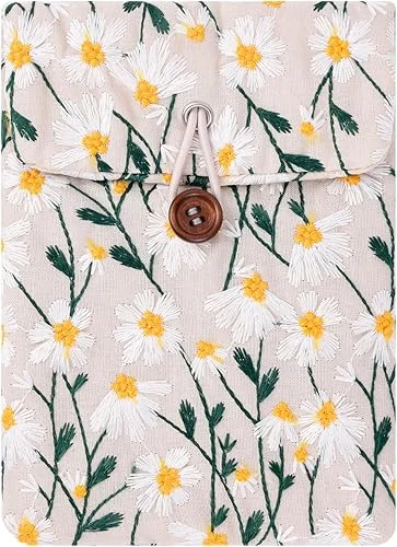 Embroidery Daisy Sleeve Pouch for 6 Inch eBook/E-Reader (White Beige)