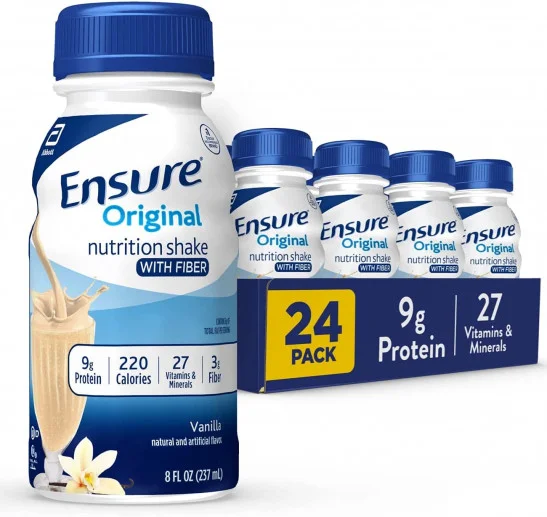 Ensure Original Nutrition Shake with Fiber, Small Meal Replacement Shake, Complete, Balanced Nutrition with Nutrients to Support Immune System Health, Vanilla, 8 fl oz, 24 Count