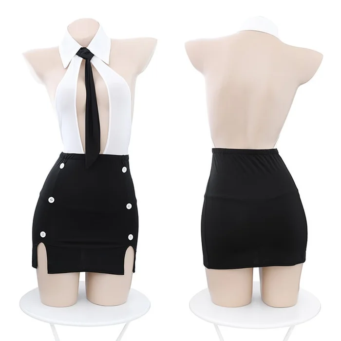 Erotic Lingerie Temptation Uniform Sexy Exposed Backpack Hip Secretary Skirt Passion Set