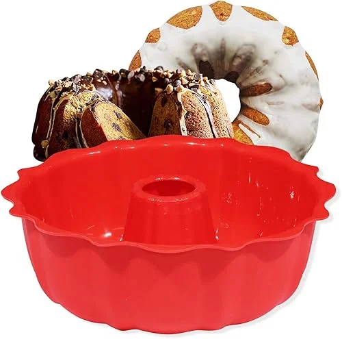 European Grade Top-Level Silicone Cake Mold, Non Stick 9 inch Fluted Tube Cake Pan for Bakeware for Cake, Jello, Gelatin, Bread, Monkey Bread, Brownie, Round baking pan, BPA Free Bakeware