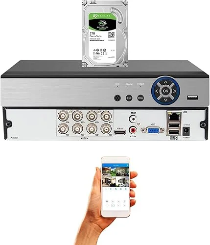 Evertech H.265 8 Channel Hybrid DVR Security Recorder with 2TB Hard Drive, Compatible with 720P, 1080P AHD/TVI/CVI/Analog Cameras