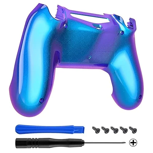 eXtremeRate Chameleon Purple Blue Game Improvement Replacement Parts Back Housing Cover, Custom Bottom Shell Compatible with ps4 Controller JDM-040, JDM-050 and JDM-055