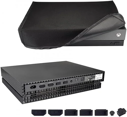 eXtremeRate Horizontal Dust Cover for Xbox One X Project Scorpio Console, Soft Neat Lining Dust Guard, Silicone Dust Stopper Plug Cover Set for Xbox One X