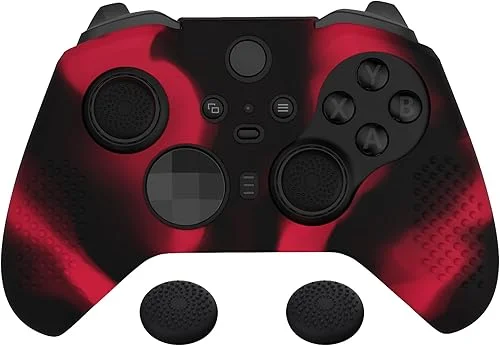 eXtremeRate PlayVital Black & Red Soft Anti-Slip Silicone Cover Skins for Xbox One Elite Controller Series 2, Custom Protective Case for Xbox Elite Series 2 Core Controller with Thumb Grips