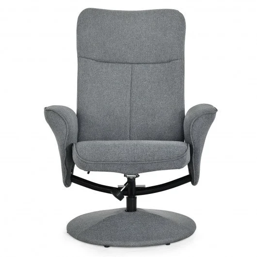 Fabric Massage Swivel Lounge Recliner with Ottoman-Gray