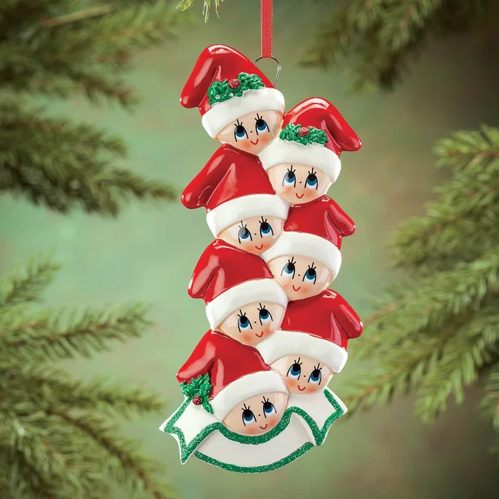 Family in Stocking Caps Ornament, Family of 7