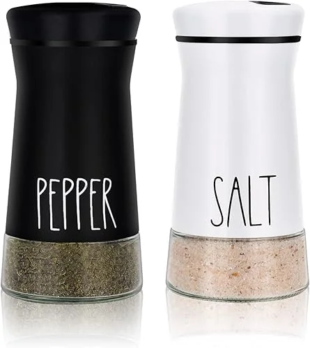 Farmhouse Salt and Pepper Shakers with Adjustable Pour Holes, Refillable Salt Shaker by Aelga, Ideal for Himalayan, Kosher, Black and White Pepper