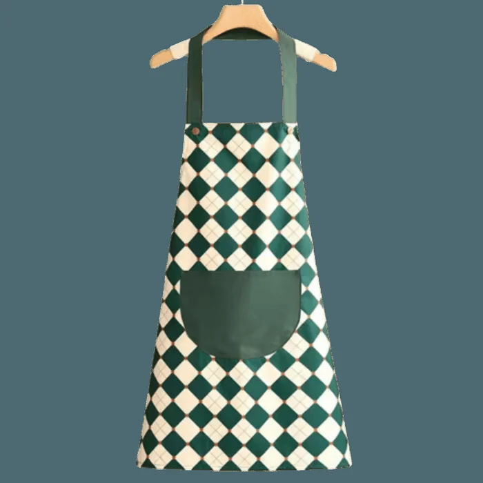 Fashionable household waterproof oil discharge apron with 1 dark green pocket