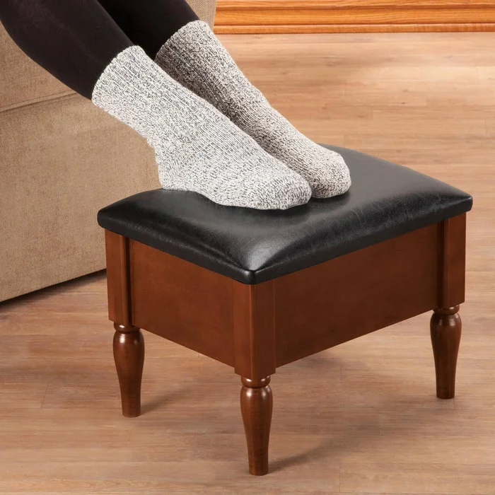 Faux Leather Wooden Foot Rest with Storage by OakRidge™