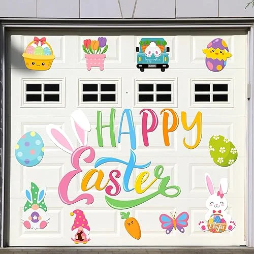 Ferraycle 23 Pcs Happy Easter Garage Door Decorations Magnets Bunny Garage Door Magnets Spring Egg Gnome Refrigerator Car Decals Holiday Magnetic Stickers for Fridge Easter Party Decor