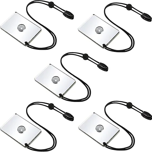 Ferraycle 5 Pieces Signal Mirror Survival Reflective Mirror with Lanyard Compass Whistle Outdoor Emergency Rescue Reflective Signal Star Flash Tool for Hiking Camping Backpacking Emergency Situations