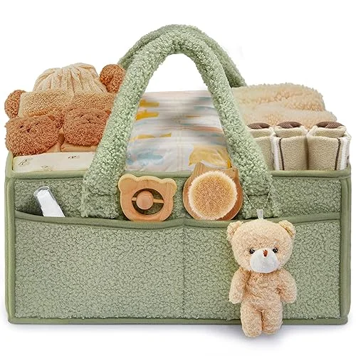 FIDOSTRIBE™ Baby Diaper Caddy with Handle, Portable Baby Diaper Caddy Organizer for Changing Table, Car Caddy Organizer, Large Diaper Storage Capacity (Green)