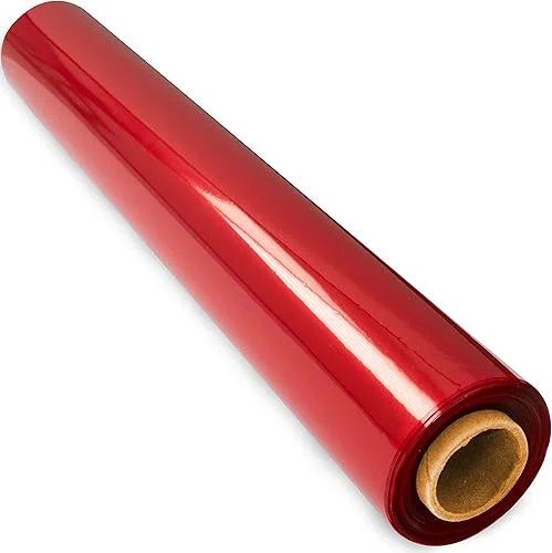 FIESTA WRAPS 200 ft Red Cellophane Wrap Roll (16 in x 200 ft) – Transparent Colored Wrap for Gift Baskets – Red Cellophane Paper for Crafts and Wrapping
