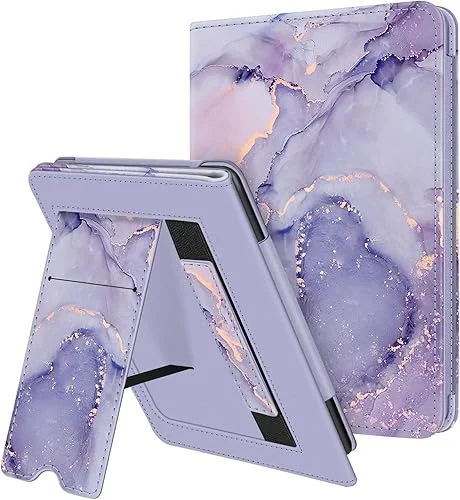 Fintie Stand Case for 6′ All-New Kindle (11th Generation-2024/2022 Release) – PU Leather Cover with Auto Sleep/Wake Card Slot & Hand Strap for Kindle 2024/2022 11th Generation e-Reader, Lilac Marble