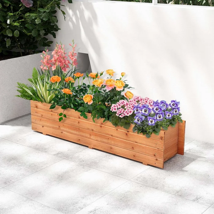 Fir Wood Planter Box with 2 Drainage Holes and 3 Added Bottom Crossbars