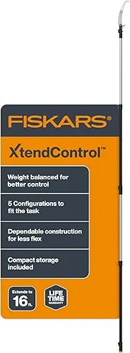 Fiskars XtendControl Extendable Tree Pruner (16 ft), Adjustable Branch Trimmer with Rotating Pruning Head, 15′ X3 Double-Hooked Saw, 4-8 ft Extension Poles & Automatic Cord Reel for Precision Cutting