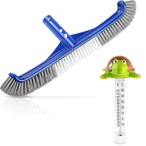 Floating Pool Thermometer, Large Display with String Easy to Read&Pool Brush Head, 17.5′ Pool Brushes for Cleaning Pool Walls
