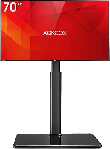 Floor TV Stand for 32-70′ TVs, 60 Degree Swivel Floor Standing TV Stand with Tilting, 8 Level Height Adjustable Tall TV Stand for Living Room/Bedroom, Holds up to 88 lbs, MAX VESA 400x400mm