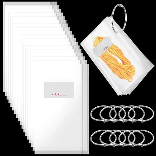 Floss Organizer Bags with 2 Inch Loose Leaf Binder Ring Clips for Index Cards, Embroidery Floss Storage Book Metal Rings for Thread Flash Cards(200 Pcs)