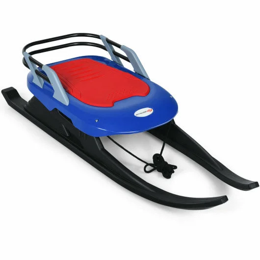 Folding Kids’ Metal Snow Sled with Pull Rope Snow Slider and Leather Seat