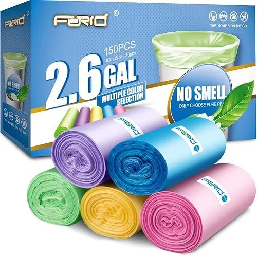 Forid Small Trash Bags for Bathroom – 2.6 Gallon Garbage Bags Unscented,Extra Thick Strong Wastebasket Can Liners for Home Office Bedroom,150 Count 5 Color