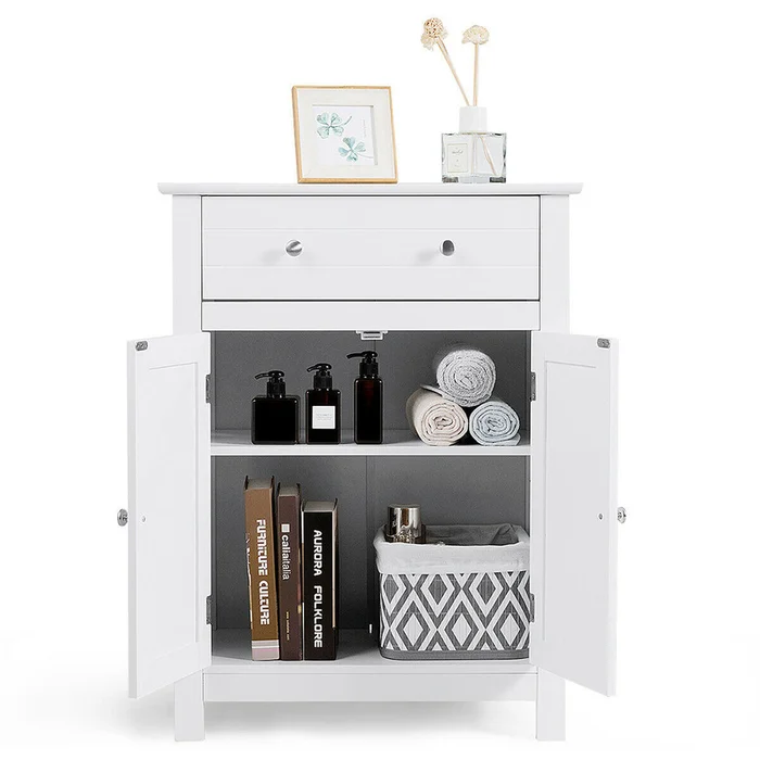 Free-Standing Bathroom Storage Cabinet with Large Drawer & Adjustable Shelf