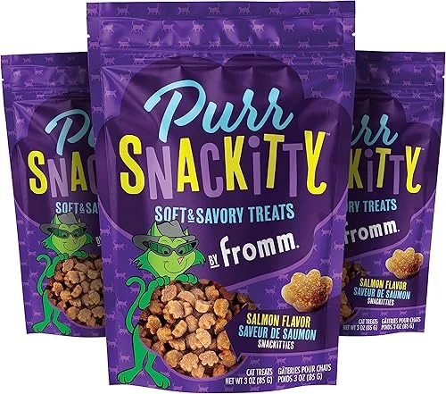 Fromm PurrSnackitty Salmon Flavor Snackitties Treats – Premium Soft & Savory Cat Treats – Pack of (3) 3 oz Bags