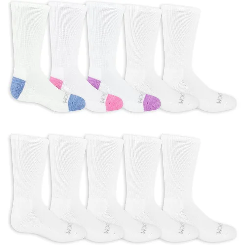 Fruit of the Loom FOTL Girls' Cushioned Crew Socks, Small – 10 Pair