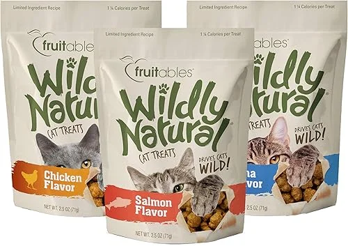 Fruitables Wildly Natural Cat Treat Variety Pack with Chicken, Tuna and Salmon, 3 Pack, (1) 2.5 Ounce Bag of Each Flavor