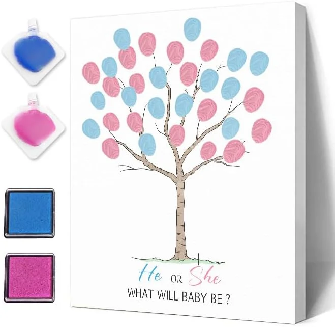 Funny Baby Shower Guest Book Party Game, Gender Reveal Fingerprint Leaves Tree, Gender Reveal Baby Shower Party Ideas, Gender Reveal Keepsake, Special Meaningful Canvas Decoration