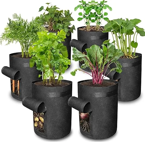 Gardzen 6 Pack BPA-Free 10 Gallon Vegetable Grow Bags with Access Flap and Handles, Suitable for Planting Potato, Taro, Beets, Carrots, Onions, Peanut