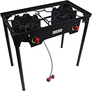 Gas One Propane Double Burner Two Burner Camp Stove Outdoor High Pressure Propane 2 Burner Adjustable PSI Regulator and 4ft Steel Braided Hose With Removable Legs