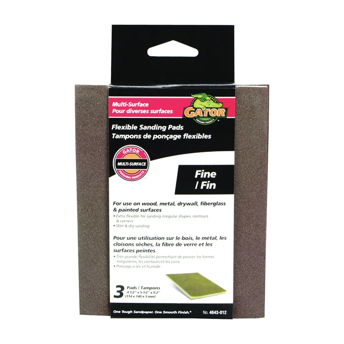 Gator 4643 Sanding Pad, 5-1/2 in L, 4-1/2 in W, 180 Grit, Fine, Aluminum Oxide Abrasive