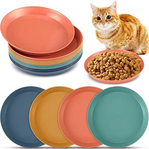Gerrii 12 Pieces Whisker Fatigue Relief Cat Bowl 6 Inch Round Shallow Cat Food Dish Wet Feeding Bowls Wide and Small Pet Plate for Kittens and Short Legged Kitten, Wheat Straw(Vintage Colors)