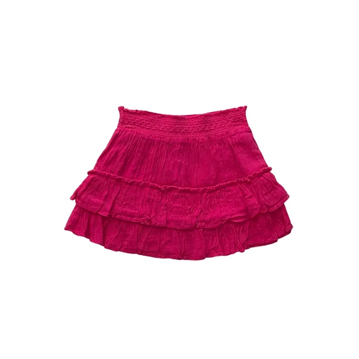 Girls Fuschia Cotton Tiered Skirt