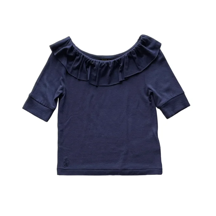 Girls Ruffled Navy Top