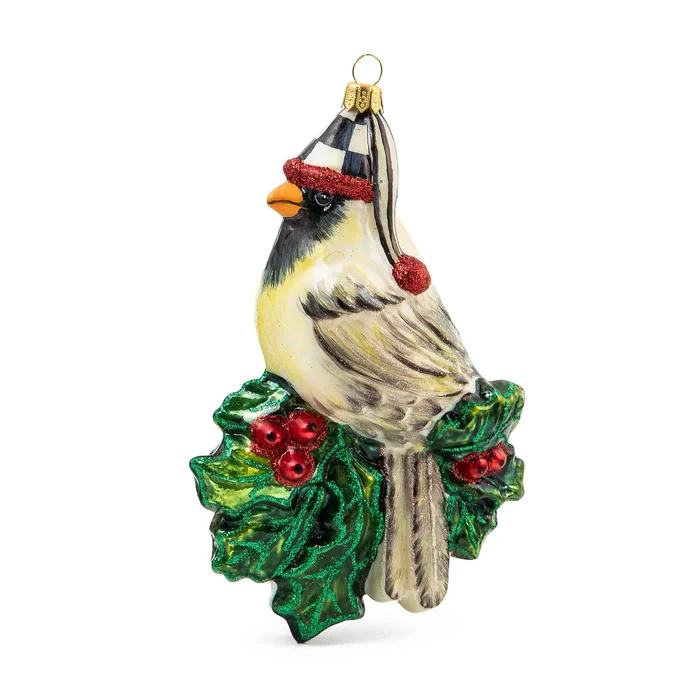 Glass Ornament – Snow Cardinal