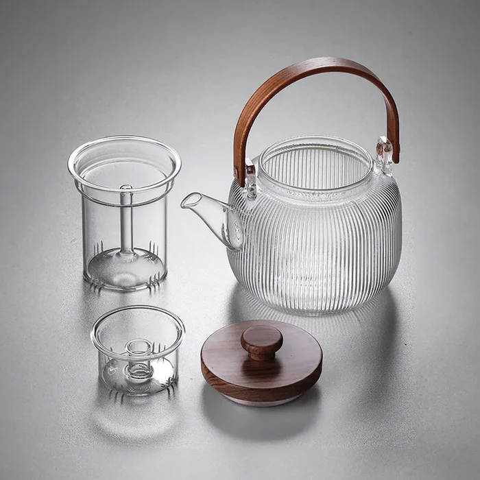 Glass Teapot Floral Tea Pot Boiling Water Tea Brewing Healthy Pot Heat-resistant Transparent Tea Set 800ml