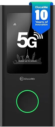 GlocalMe Numen Air 5G Mobile Hotspot with Local 10GB & Global 1GB Data, Portable WiFi Hotspot for Travel, Ultra High Speed Hotspot Device with Touch Screen, No SIM Card Required, 16 Connected Devices