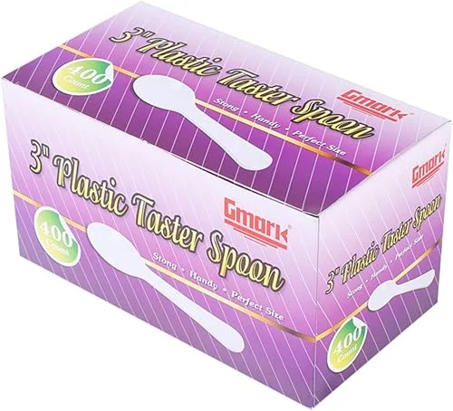 Gmark 400pc 3′ Taster Spoons Plastic Mini Spoons, Ice Cream Spoons Dessert Spoons White 1 Box Set GM1002A