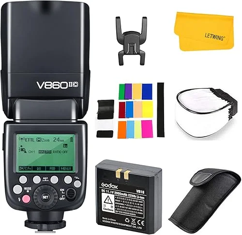 Godox V860II-C V860IIC Camera Flash Speedlite for Canon, 2.4G TTL Flash Speedlight GN60 1/8000s HSS, Rechargable Li-ion Battery, 650 Full Power Flashes, External Flash Compatible for Canon EOS Cameras