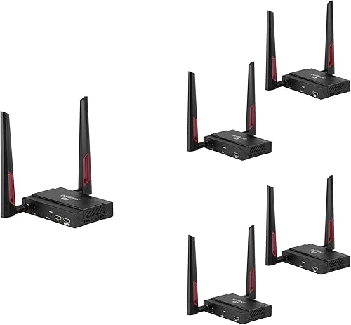 gofanco 1TX+4RX 5GHz Wireless HDMI Extender – Long Range, Up to 656ft (200m) at 1080p, Supports Up to 4 Receivers, Dual Antenna, 5GHz Frequency, Loopout, IR Extension, 2ch PCM Audio