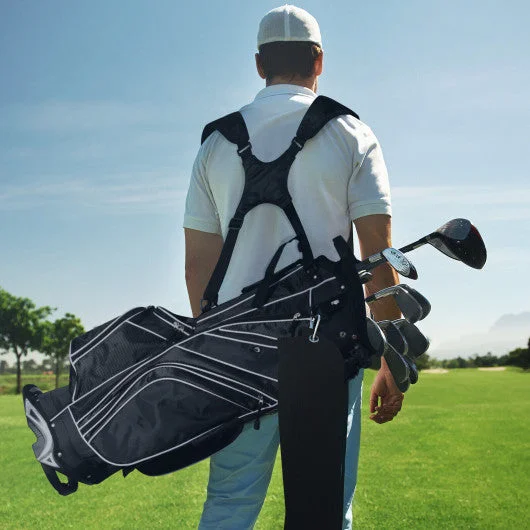 Golf Stand Cart Bag with 6-Way Divider Carry Pockets-Black